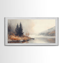 Load image into Gallery viewer, Fall On The River, Framed Canvas Print, Beautiful Watercolor Painting Of an Autumn Landscape, Ready To Hang Seasonal Decor