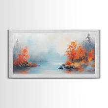 Carregar imagem no visualizador da galeria, Fall On The Lake, Framed Canvas Print, Beautiful Seasonal Decor, Moody Landscape Painting