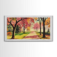 Load image into Gallery viewer, Colorful Autumn Path Canvas Print, Fall Park Scene Wall Art, Modern Farmhouse Autumn Decor, Holiday Art, Best Seasonal Gift Idea