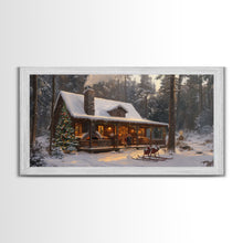 Load image into Gallery viewer, Cozy Christmas Cabin in Woods Framed Canvas Print - Rustic Christmas Decor and Winter Wonderland Scene with Holiday Wall Art