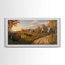 Carregar imagem no visualizador da galeria, Autumn Pumpkin Harvest Framed Canvas Print, Fall Country Farm Scene Wall Art, Best Autumn Decor, Cozy Farmhouse Gift Idea