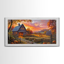 Load image into Gallery viewer, Cozy Barn at Sunset Framed Canvas Print, Fall Harvest Wall Art, Country Farmhouse Autumn Decor, Seasonal Gift Idea Best Fall Wall Art