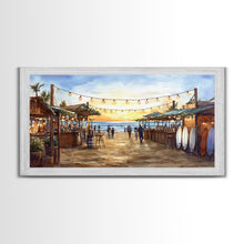 Load image into Gallery viewer, Beach Christmas Market Framed Canvas Print, Coastal Holiday Market Scene Wall Art, Christmas Decor Wall Art