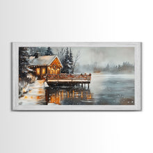 Load image into Gallery viewer, Beach house porch with Christmas garland and seashells, Framed Canvas Print festive tropical decorations, perfect coastal Christmas wall art