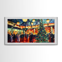 Load image into Gallery viewer, Elegant ballroom Christmas tree with dancing couples, framed canvas print vibrant holiday party decor perfect seasonal wall art