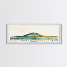 Load image into Gallery viewer, Auckland Island, New Zealand Watercolor Print, Vacation Gift, New Zealand Wall Art, Beach Painting, Beach Decor, Large Wall Art, Wood Frame Art