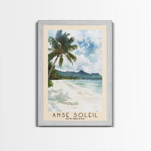 Load image into Gallery viewer, Anse Soleil, Seychelles Watercolor Beach Print, Vacation Gift, Seychelles Wall Art, Framed Canvas Print, Framed Beach Painting