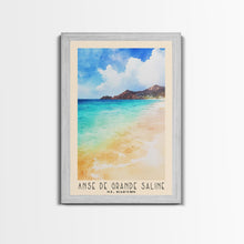 Load image into Gallery viewer, Anse de Grande Saline, St. Barths Watercolor Print, Vacation Gift, St. Barths Wall Art, Beach Painting, Beach Decor, Large Wall Art, Wood Frame Art