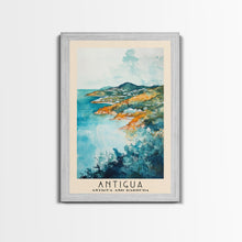 Load image into Gallery viewer, Antigua, Antigua and Barbuda Watercolor Beach Print, Vacation Gift, Antigua and Barbuda Wall Art, Framed Canvas Print, Framed Beach Painting