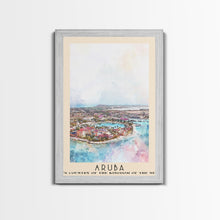 Load image into Gallery viewer, Aruba, autonomous country of the Kingdom of the Netherlands Watercolor Beach Print, Vacation Gift, autonomous country of the Kingdom of the Netherlands Wall Art, Framed Canvas Print, Framed Beach Painting