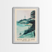 Load image into Gallery viewer, Auckland Island, New Zealand Watercolor Print, Vacation Gift, New Zealand Wall Art, Beach Painting, Beach Decor, Large Wall Art, Wood Frame Art