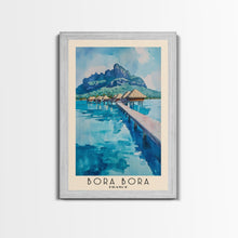 Load image into Gallery viewer, Bora Bora, France Watercolor Beach Print, Vacation Gift, France Wall Art, Framed Canvas Print, Framed Beach Painting