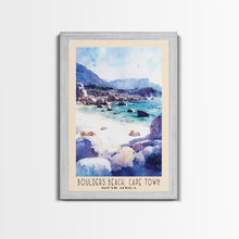 Load image into Gallery viewer, Boulders Beach, Cape Town, South Africa Watercolor Print, Vacation Gift, South Africa Wall Art, Beach Painting, Beach Decor, Large Wall Art, Wood Frame Art