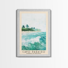 Load image into Gallery viewer, Cayo Paraiso, Dominican Republic Watercolor Beach Print, Vacation Gift, Dominican Republic Wall Art, Framed Canvas Print, Framed Beach Painting