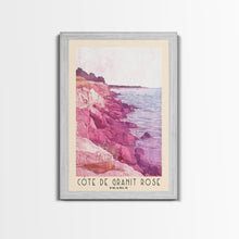 Load image into Gallery viewer, Côte de Granit Rose, France Watercolor Beach Print, Vacation Gift, France Wall Art, Framed Canvas Print, Framed Beach Painting