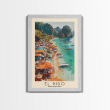Load image into Gallery viewer, El Nido, Philippines Watercolor Beach Print, Vacation Gift, Philippines Wall Art, Framed Canvas Print, Framed Beach Painting