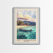 Load image into Gallery viewer, Gili Trawangan, Indonesia Watercolor Beach Print, Vacation Gift, Indonesia Wall Art, Framed Canvas Print, Framed Beach Painting