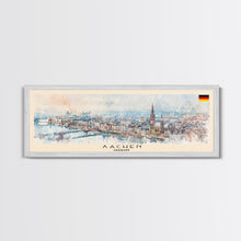 Carregar imagem no visualizador da galeria, Aachen Germany Panoramic Travel Poster, Framed Canvas Print or Metal Wall Art, Travel Art, Home Decor, Panoramic Painting, Midcentury Art