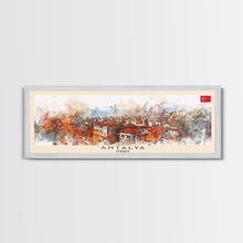 Load image into Gallery viewer, Antalya Turkey Panoramic Travel Poster, Framed Canvas Print or Metal Wall Art, Travel Art, Home Decor, Panoramic Painting, Midcentury Art