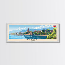 Load image into Gallery viewer, Antalya Turkey Panoramic Travel Poster, Framed Canvas Print or Metal Wall Art, Travel Art, Home Decor, Panoramic Painting, Midcentury Art