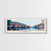 Load image into Gallery viewer, Bordeaux France Panoramic Travel Poster, Framed Canvas Print or Metal Wall Art, Travel Art, Home Decor, Panoramic Painting, Midcentury Art