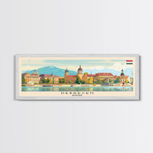 Load image into Gallery viewer, Debrecen Hungary Panoramic Travel Poster, Framed Canvas Print or Metal Wall Art, Travel Art, Home Decor, Panoramic Painting, Midcentury Art