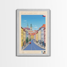 Cargar imagen en el visor de la galería, České Budějovice Czech Republic Travel Poster Framed Canvas Print, Midcentury Modern Art, Pop Art Decor, Living Room Wall Art