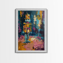 Load image into Gallery viewer, Colorful Skeleton Nutcracker Framed Canvas Print, Halloween Nutcracker Decor, Spooky Toy Art, Skeleton Wall Art, Haunted Nutcracker Print