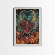 Cargar imagen en el visor de la galería, Fantastical Demon with Stars Framed Canvas Print | Halloween Monster Art | Spooky Starry Art | Scary Demon Art for Home Decoration