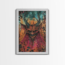 Load image into Gallery viewer, Dark Demon with Menacing Smile Framed Canvas Print, Halloween Art, Creepy Wall Art, Spooky Home Decor, Scary Art, Creepy Living Room Decor
