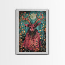 Load image into Gallery viewer, Enchanted Demon Under Full Moon Framed Canvas Print, Halloween Art, Creepy Wall Art, Spooky Home Decor, Art, Haunting Living Room Decor
