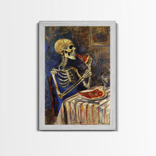 Carregar imagem no visualizador da galeria, Funny Skeleton Eating A Pizza, Framed Canvas Print, Halloween Decor