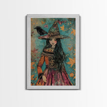 Load image into Gallery viewer, Enchanting Witch with Raven - Halloween Wall Decor - Spooky Home Art Print - Halloween Gift for Witch Lovers - Creepy Art Halloween Decor