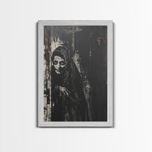 Load image into Gallery viewer, Haunted Nun with Eerie Expression, Framed Canvas Print, Gothic Halloween Art, Spooky Religious Decor, Scary Nun Painting, Gothic Home Art