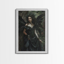 Load image into Gallery viewer, Dark Angel with Glowing Eyes in Haunted Forest - Mysterious Gothic Framed Canvas Print, Halloween Wall Art Decor