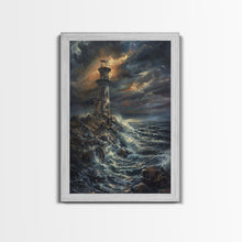 Load image into Gallery viewer, Eerie Castle on Cliff, Halloween Art Print, Spooky Home Decor, Framed Canvas Print, Creepy Art, Halloween Wall Decor, Seasonal Wall Art