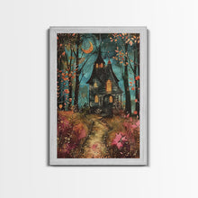 Load image into Gallery viewer, Enchanted Forest Pathway Framed Canvas Print, Haunted Woods Art, Halloween Night, Spooky Path Decor, Mysterious Artwork, Framed Canvas Print