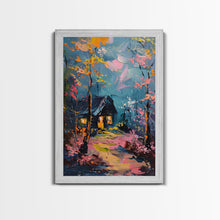 Load image into Gallery viewer, Eerie Moonlit Cemetery Framed Canvas Print, Halloween, Haunted Graveyard Wall Art, Gothic Horror Decor, Spooky Artwork, Framed Canvas Print