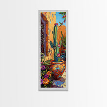 Load image into Gallery viewer, Colorful Canvas Painting of Cactus Framed, Botanical Wall Art Print, Spanish Inspired Canvas Painting, Long and Narrow Living Room Wall Art