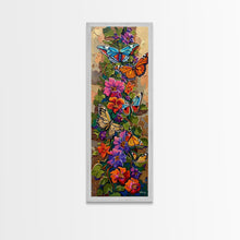 Load image into Gallery viewer, Colorful Abstract Framed Butterfly Canvas Art, Gouache Style Painting, Botanical Wall Art, Oversized Long Narrow Wall Art for Bedroom