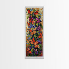 Cargar imagen en el visor de la galería, Colorful Butterfly Vertical Framed Canvas Oil Painting, Abstract Botanical Wall Art, Gouache Style Painted Art, Housewarming Gift for Her