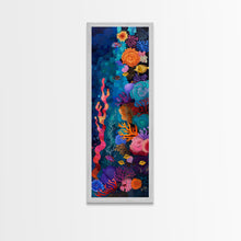 Cargar imagen en el visor de la galería, Colorful Underwater Art Print, Vibrant Wall Art Framed on Canvas, Black Light Poster, Fish Poster Art, Vertical Canvas Art, Living Room Art