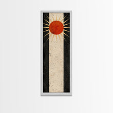 Carregar imagem no visualizador da galeria, Abstract Sunburst Design on Distressed Background - Framed Canvas Print, Midcentury Modern Art, Skinny Art, Tall Art, Living Room Wall Decor