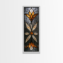 Load image into Gallery viewer, Amber and White Stained Glass Floral Design - Framed Canvas Print, Midcentury Modern Art, Skinny Art, Tall Art, Living Room Wall Decor, Boho Art