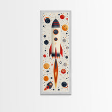 Load image into Gallery viewer, Art Deco Rocket Ship Atomic Age Wall Art, Retro MCM Inspired Framed Canvas Print, Mid-century Modern Nursery Decor