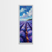 Carregar imagem no visualizador da galeria, Expansive Lavender Fields Under a Bright Sky, Skinny and Tall Art, Bold Framed Canvas Print, Landscape Wall Art