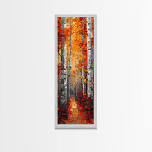 Carregar imagem no visualizador da galeria, Fall Birch Tree Forest, Framed Canvas Print, Skinny / Tall Wall Art, Living Room Decor, Landscape Painting, Nature Decor