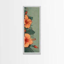 Cargar imagen en el visor de la galería, Bright Hibiscus Flowers Ukiyo-e Inspired Art, Framed Canvas Print Ideal for Tall Skinny Spaces, Japanese Floral Design