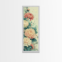 Cargar imagen en el visor de la galería, Chrysanthemums in Traditional Japanese Art, Ukiyo-e Style Framed Canvas Print Perfect for Tall and Skinny Spaces