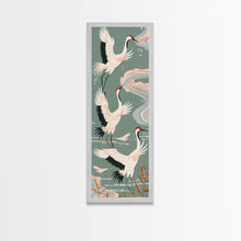Load image into Gallery viewer, Cranes In Flight Framed Canvas Print, Traditional Japanese Art With Soft Colors And Detailed Wings, Wall Art Ready To Hang